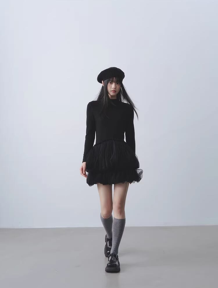 【dress】チュールドッキングティアードワンピース Q7964