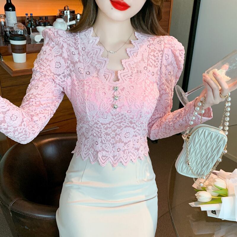 【tops】レースパフスリーブトップス　M18847