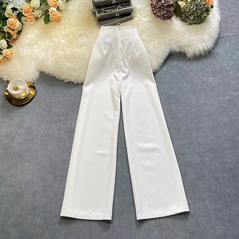 【bottoms】細身効果抜群♪2色ハイウエスト合わせやすいファスナー無地ガウチョパンツF1554