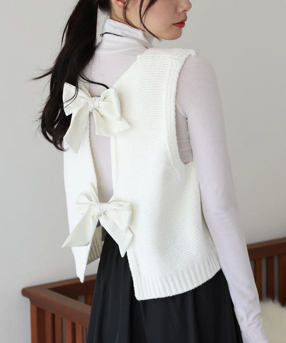 【tops】バックリボンニットベスト　M26367