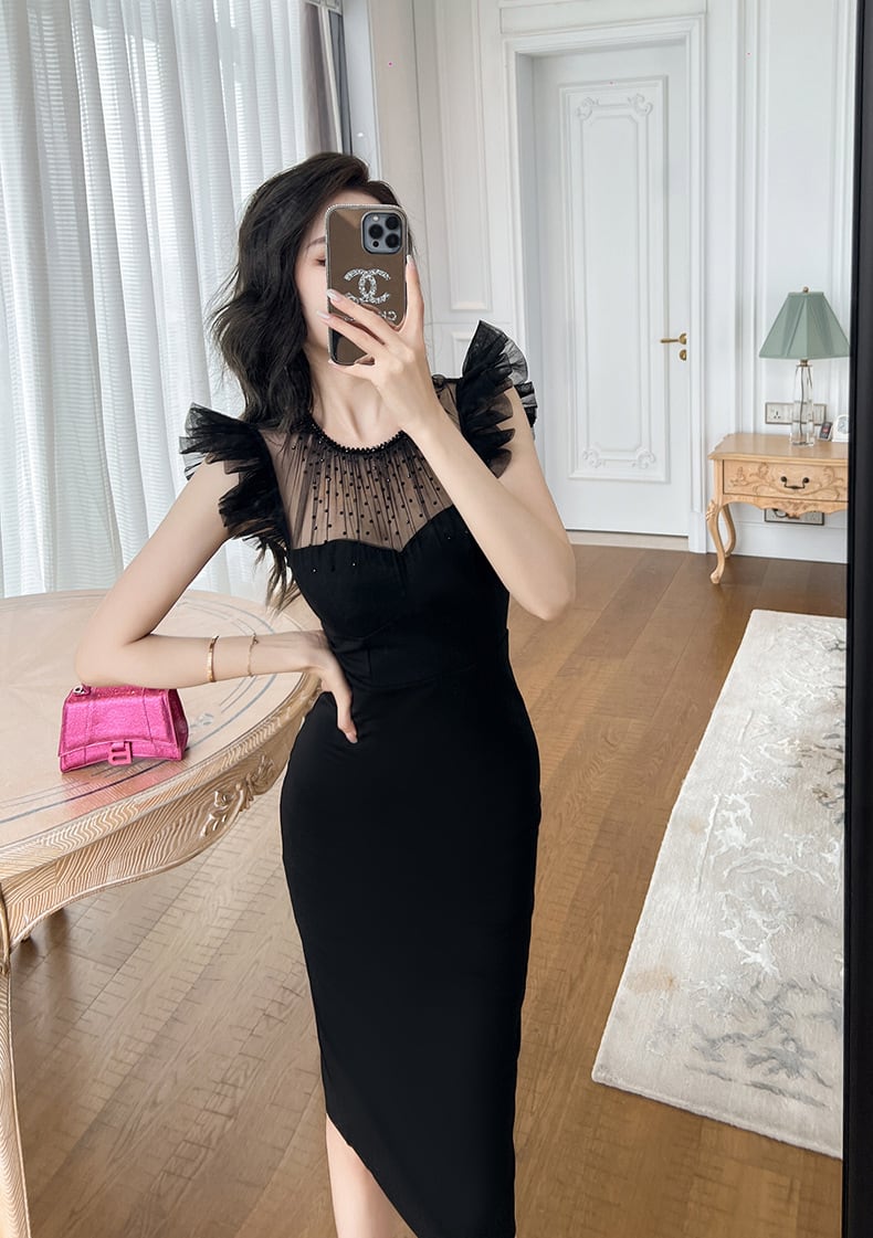 【dress】メッシュ切り替えワンピース G21394