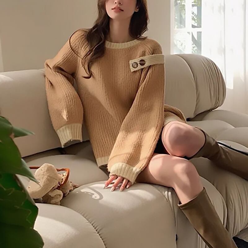 【tops】配色ニットセーター　M28454