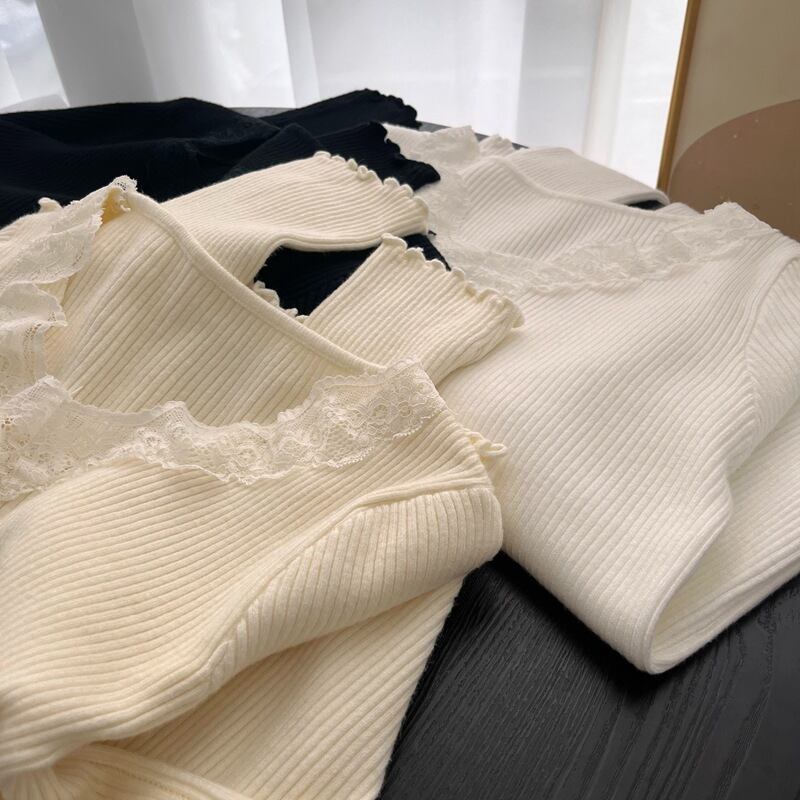 【tops】レース切り替えニットトップス　M27213
