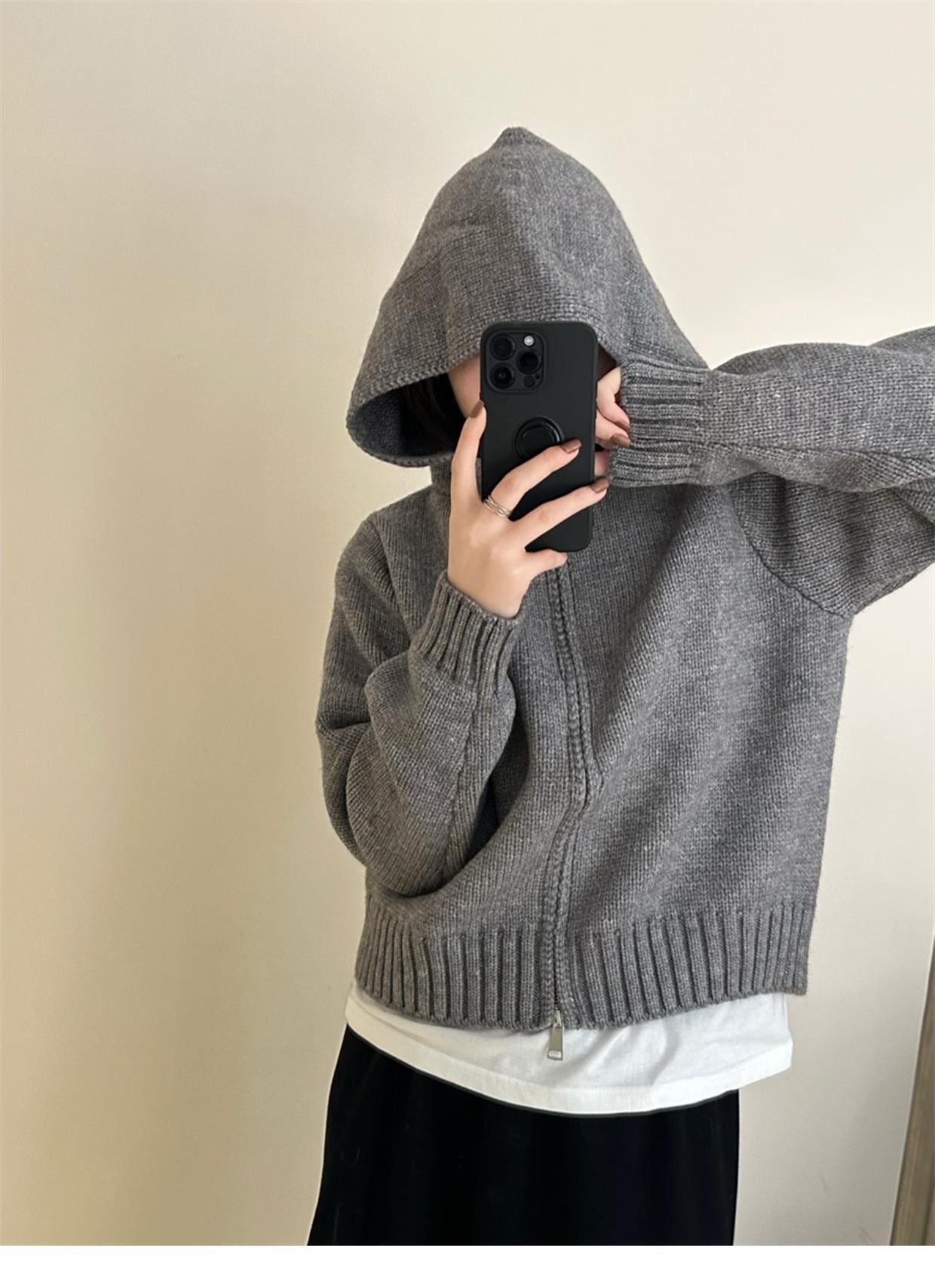 【outer】フード付きニットカーデ　M28652