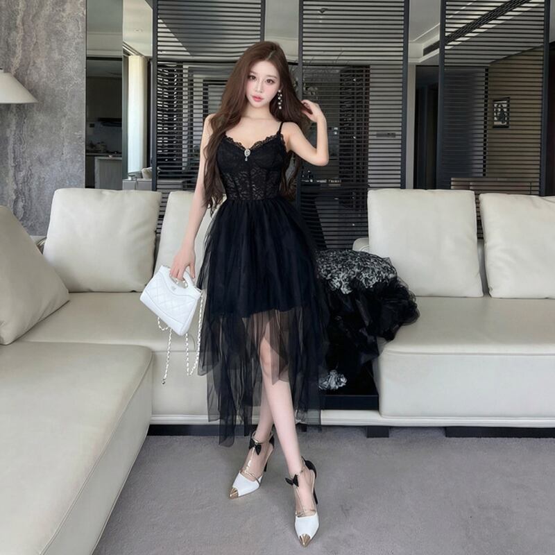 【dress】レースドッキングイレヘムキャミワンピース Q8401