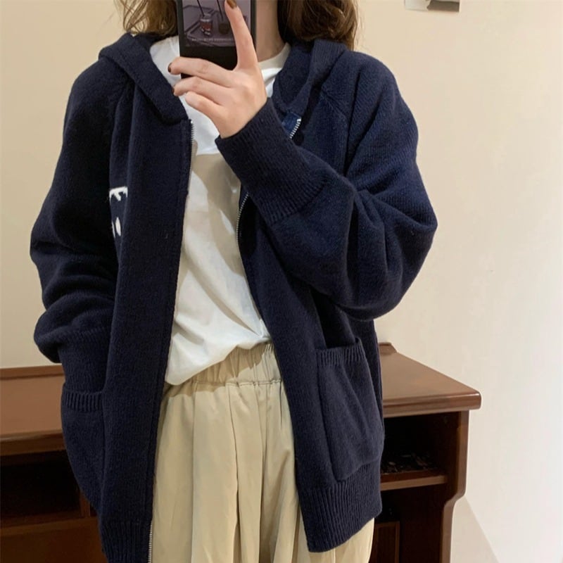 【outer】フード付きニットアウター　M18960