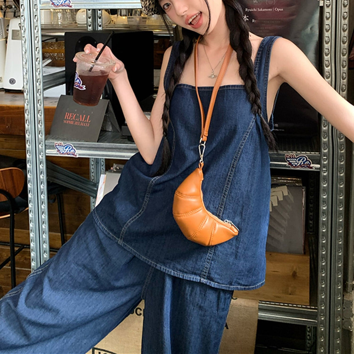 【set】バックリボンデニムトップス×ワイドパンツセット    N2682