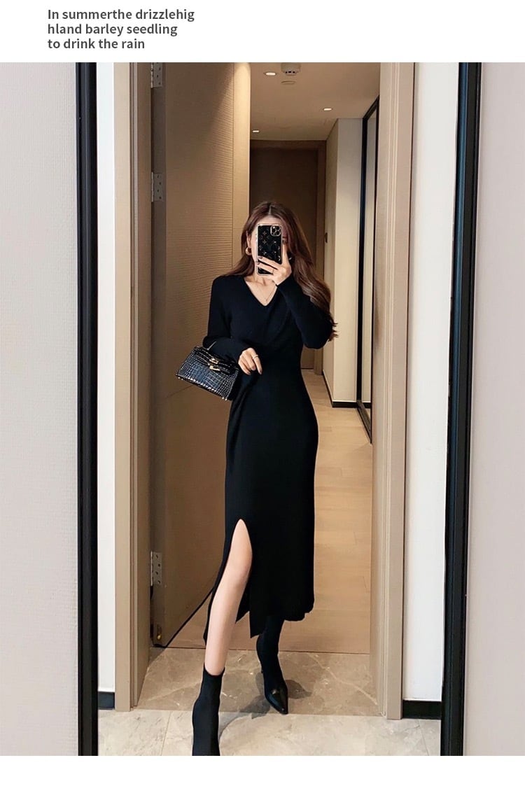 【dress】上品な質感!気質満点レトロ高品質秋冬新作体型カバーニットワンピース G3357