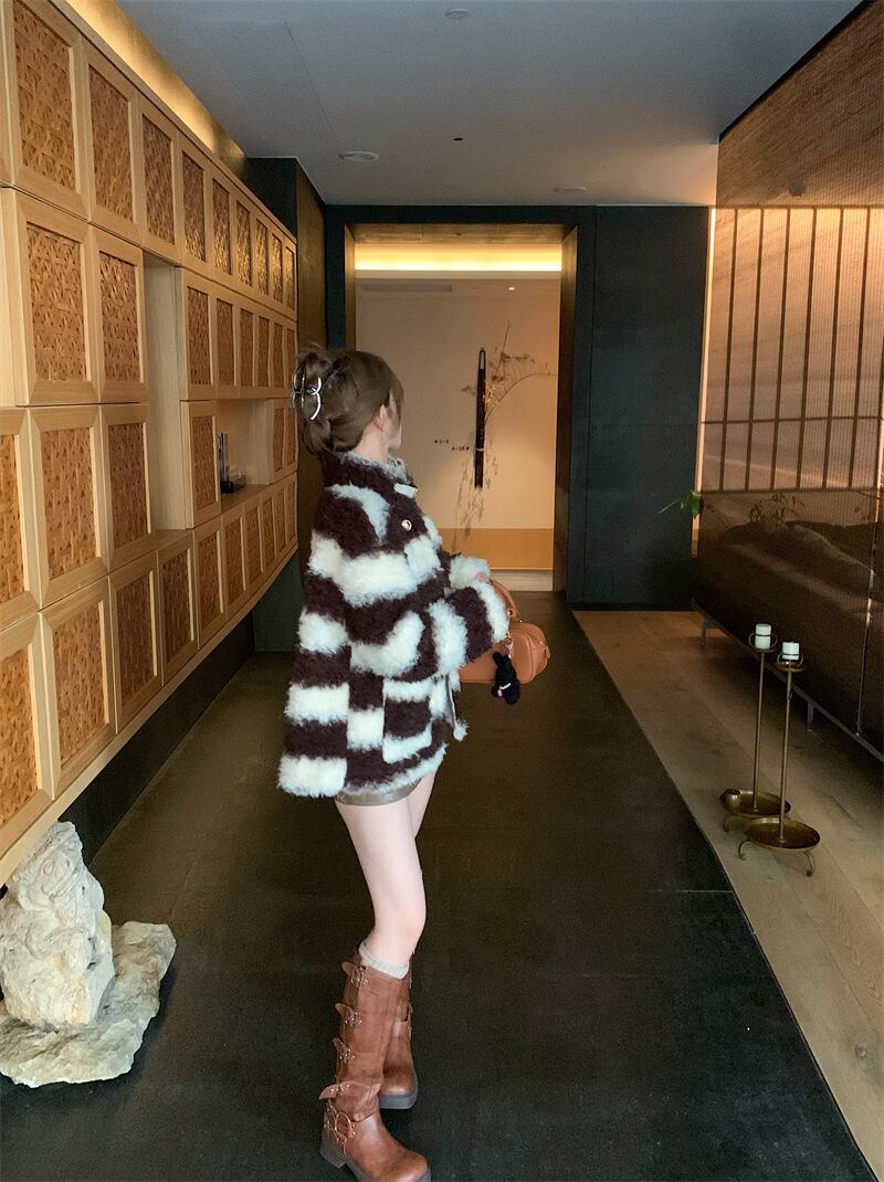 【outer】ボーダー柄ショートコート　M28532