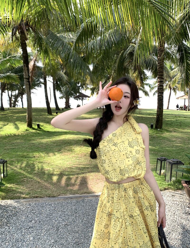 【set】花柄トップス+スカート２点セットG21326