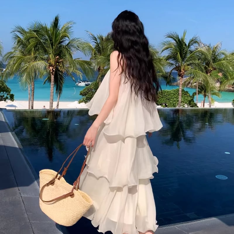 【dress】ノースリーブチュールティアードワンピース Q8408