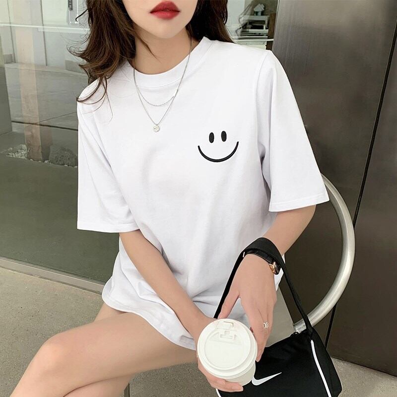 【tops】シンプルラウンドネック半袖Tシャツ