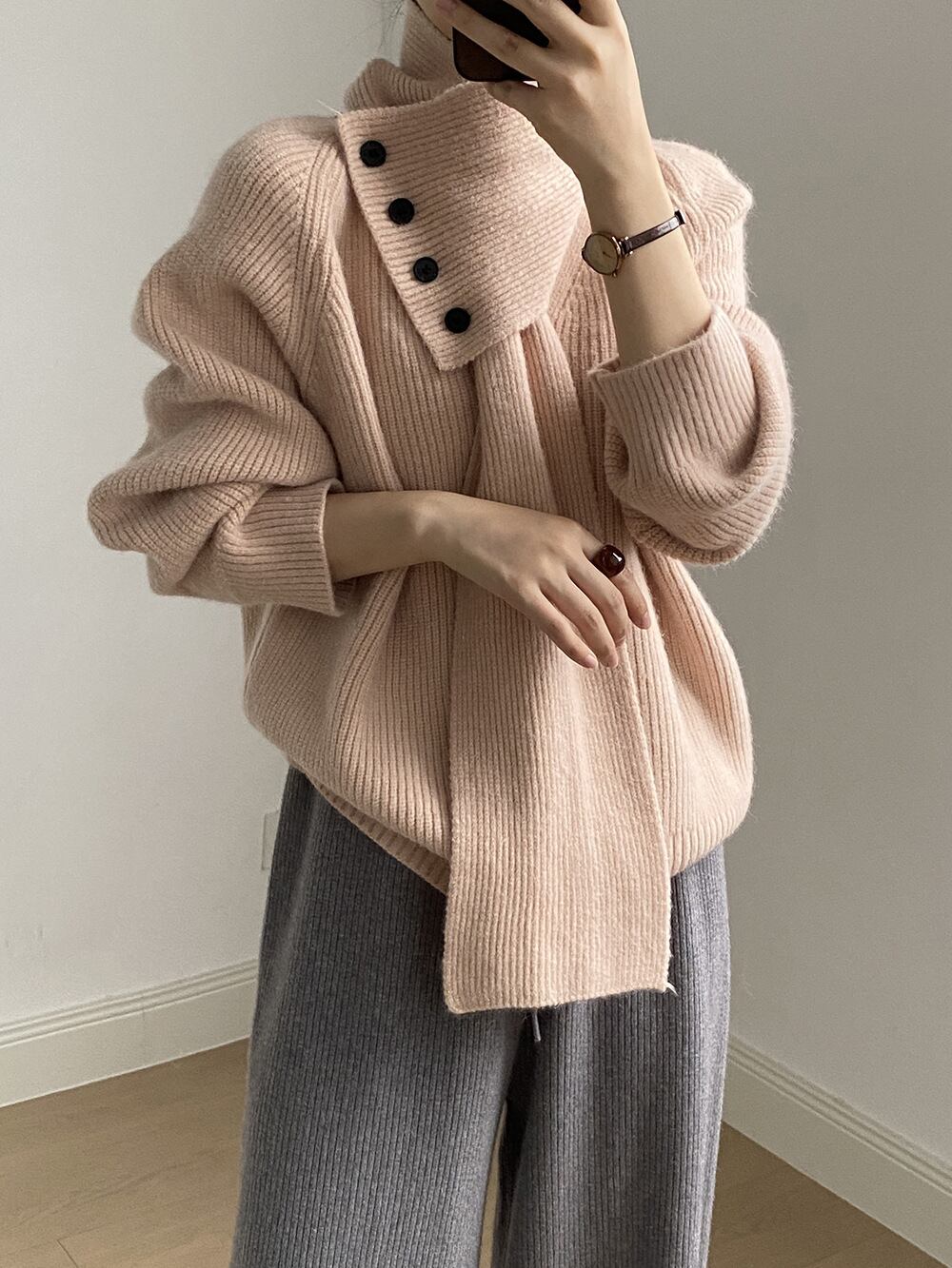 【tops】Vネックニットセーターマフラー付き　M28049