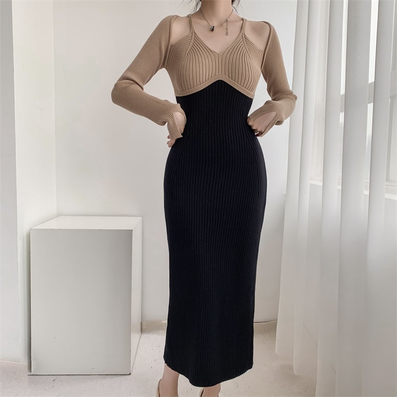 【dress】配色ニットワンピース　M25545