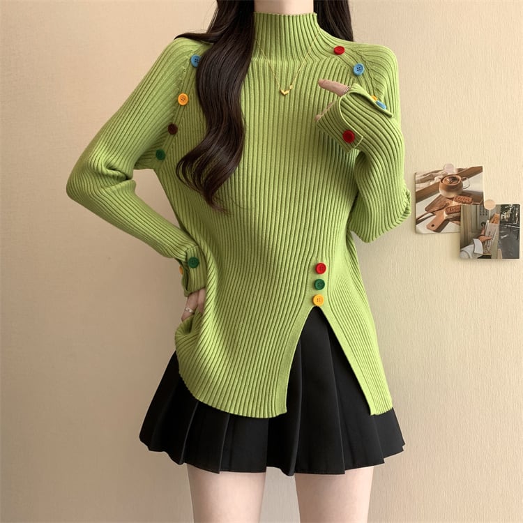 【tops】ボタンデザインニットトップス　M27823