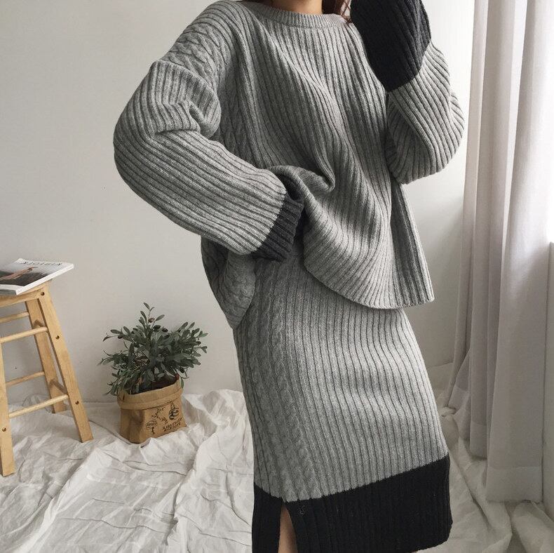 【set】ニットトップス×スリットスカートセット　N2120