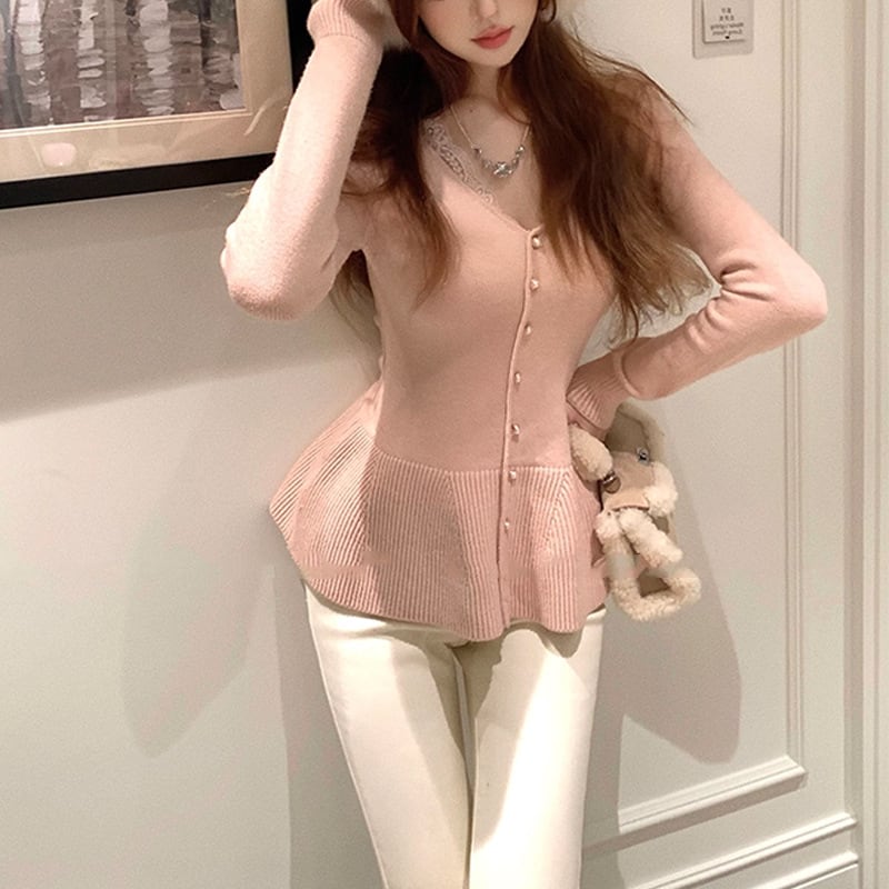 【tops】レースドッキングニットトップス Q7592