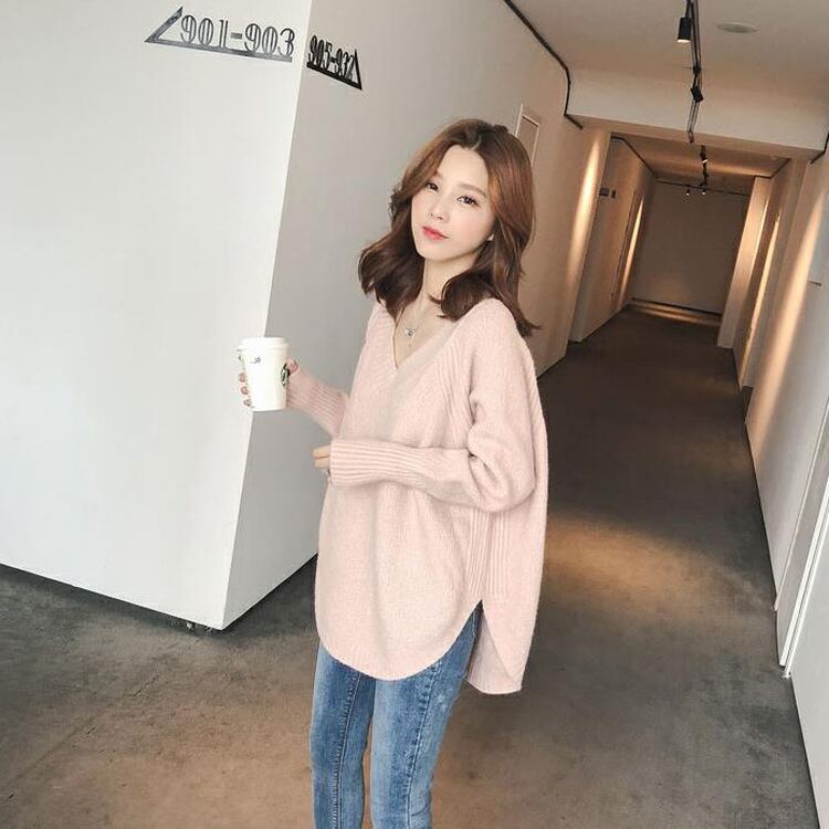 【tops】オシャレ度満点〜秋新作ラウンドネック長袖不規則無地ゆったり着回しニットセーターF0841