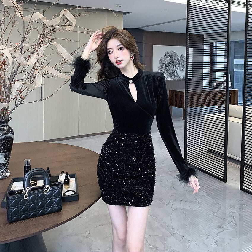 【dress】スパンコールデートワンピース　M27448