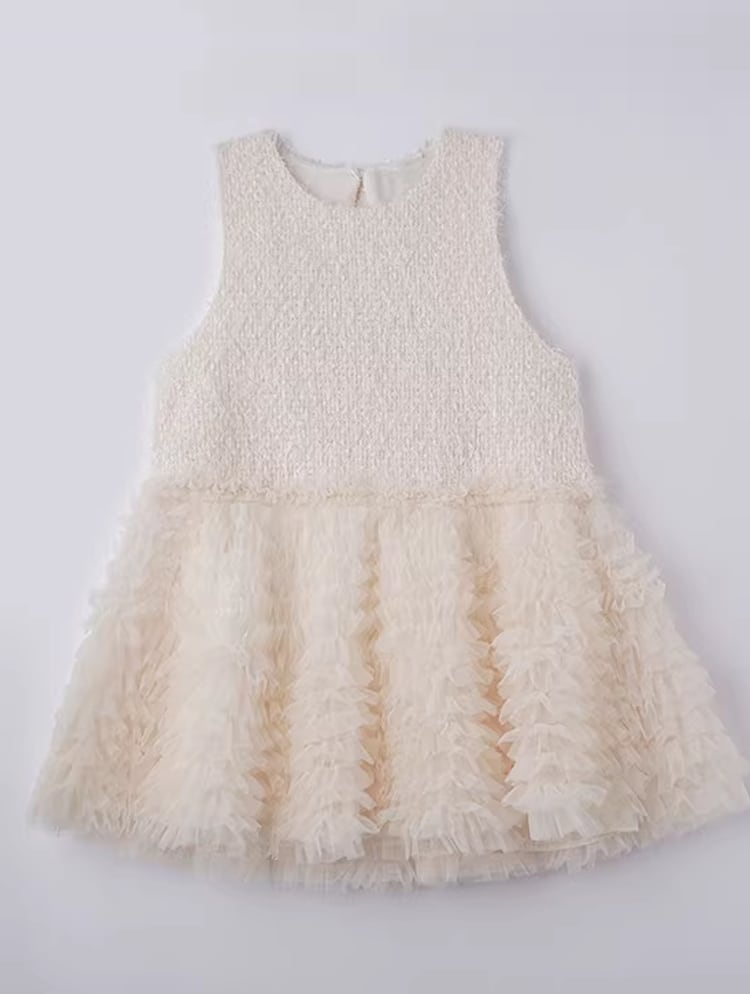 【dress】ギャザーフリルチュールドッキングベストワンピース Q7962