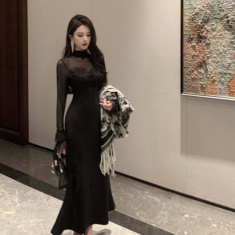 【dress】レースドッキングチュールワンピース　M28342