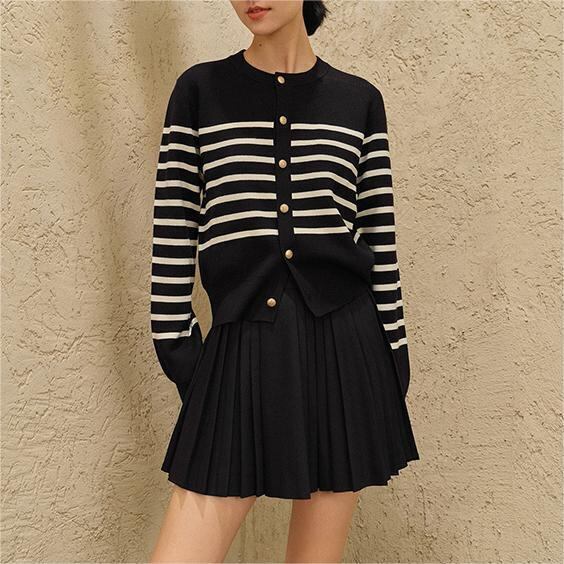【outer】ボーダー柄ニットカーデ　M27235