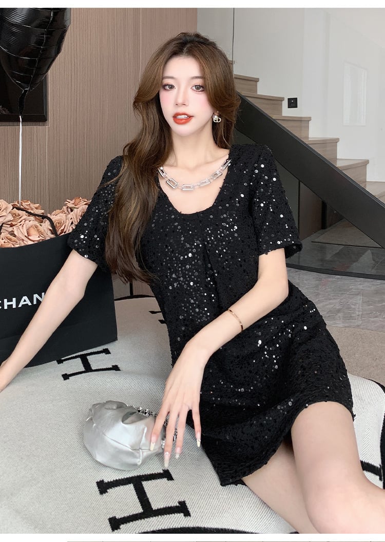 【dress】Vネックスパンコールワンピース G21106