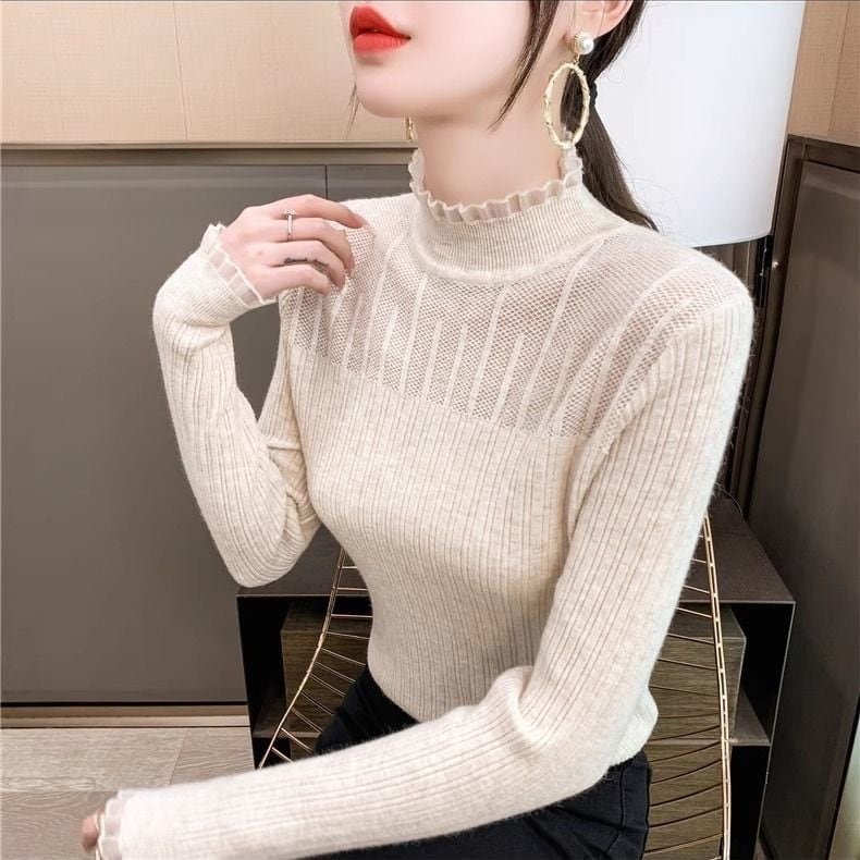 【tops】ハーフネック切替ニットセーターF6510