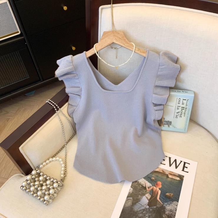 【tops】5色フレンチスリーブニットＴシャツF7442