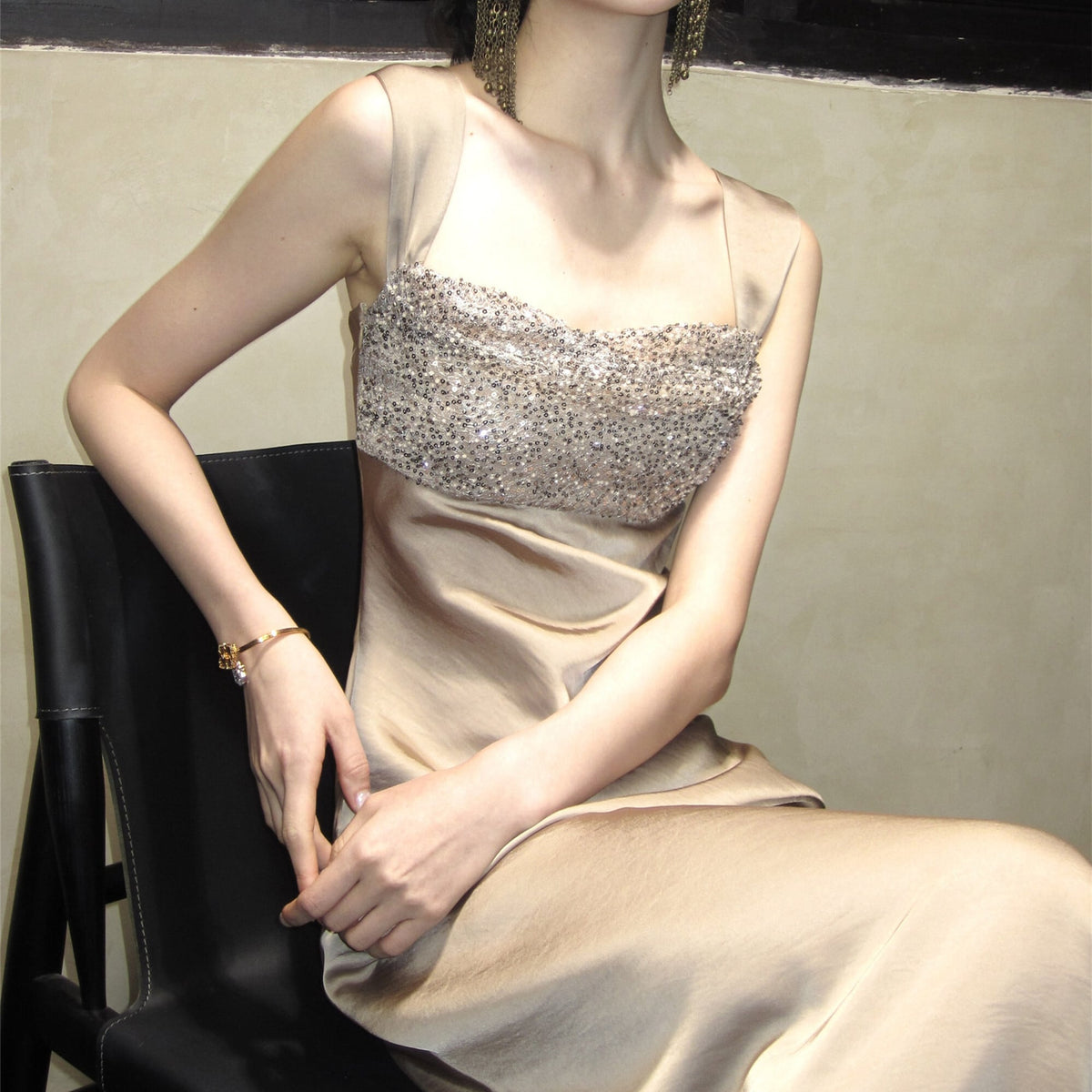 【dress】パールスパンコール付きキャミワンピース　N3527
