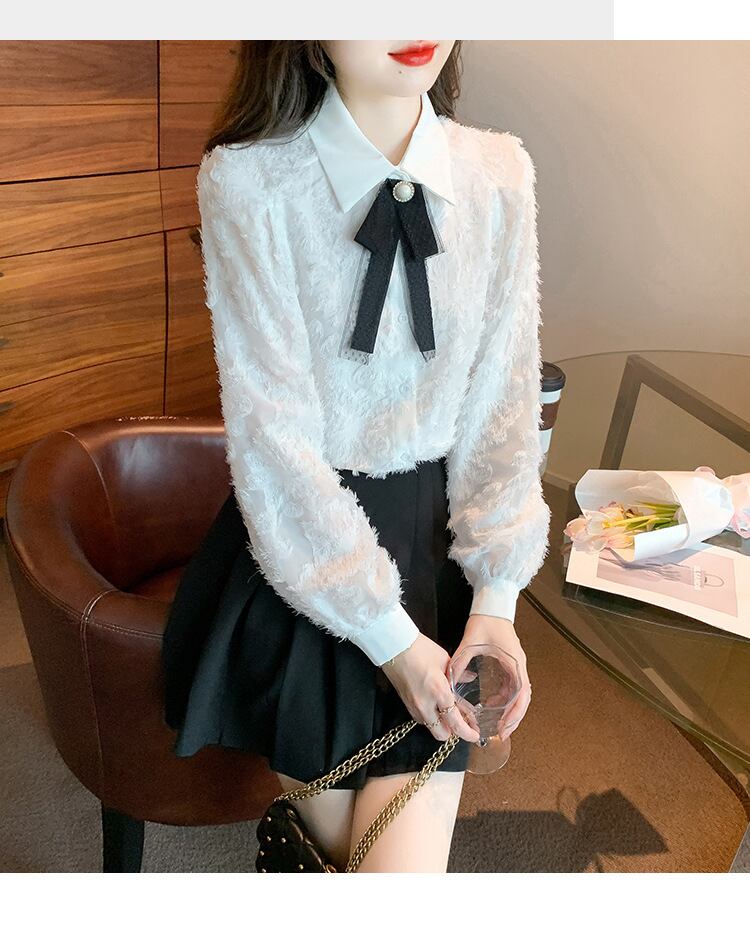 【tops】リボン付きレースシャツトップス　M18686