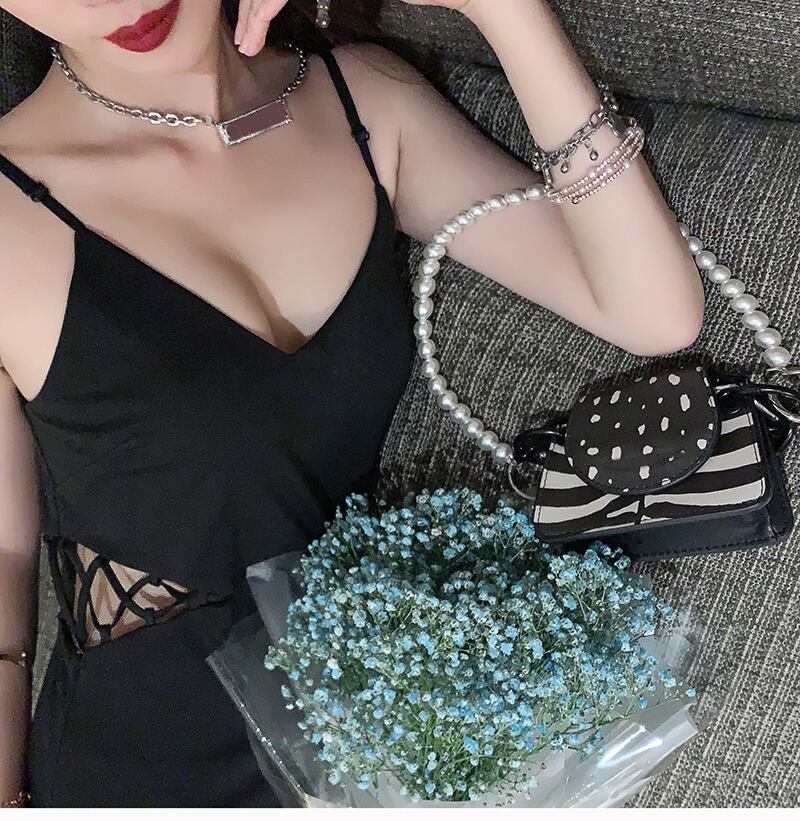 【dress】オシャレ度満点〜!フランス風気質満点夏セクシーVネックスリットキャミワンピース G8213