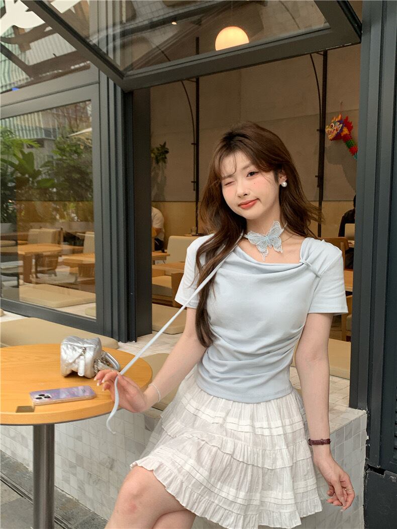 【tops】リボンイレギュラーTシャツG21557