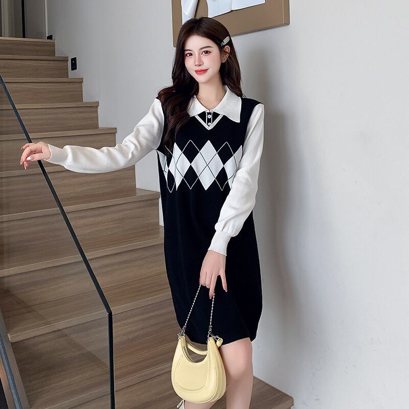 【dress】ドッキングニットワンピース　M18690
