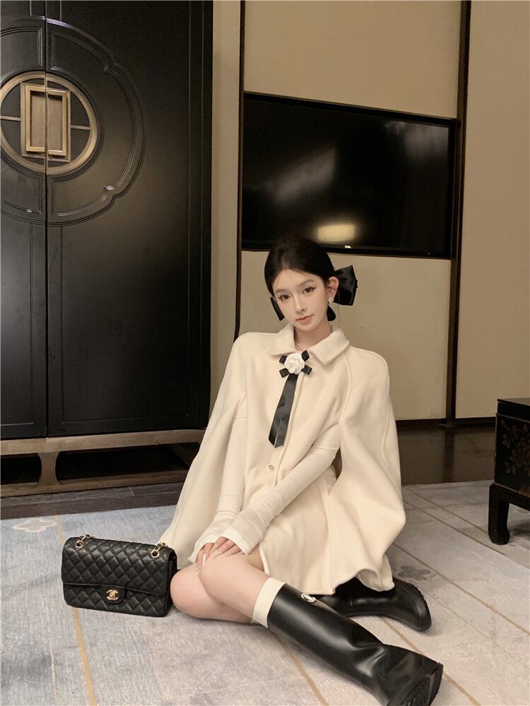 【outer】裹起毛ケープコート　M27955