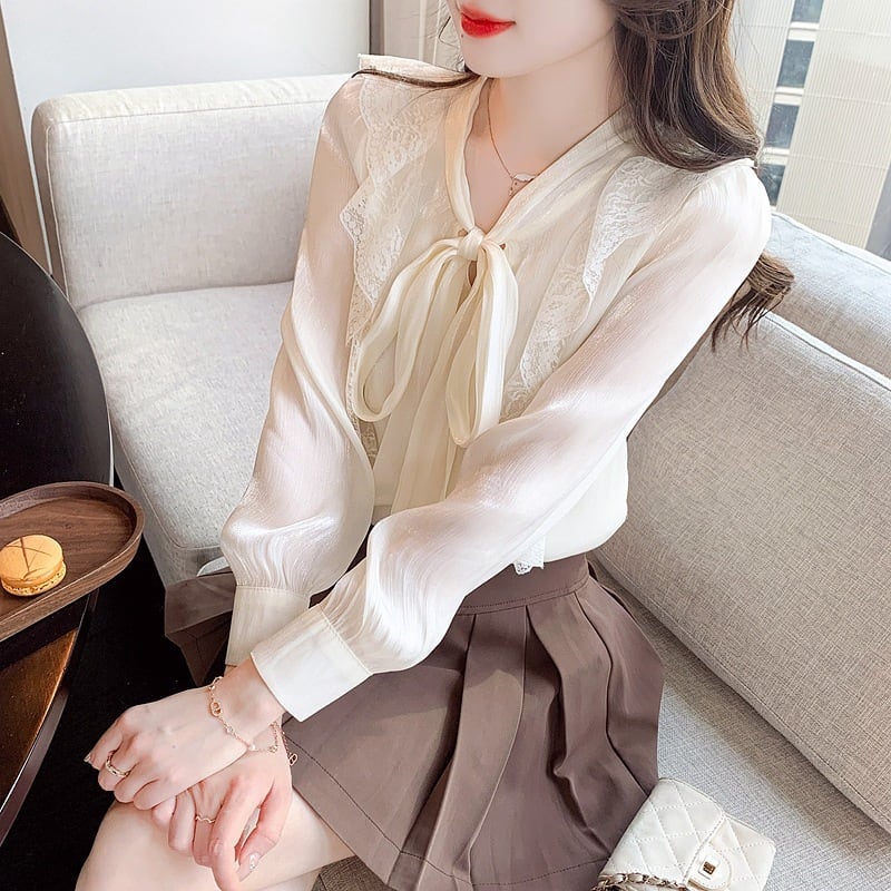 【tops】リボン付きシャツトップス　M29094