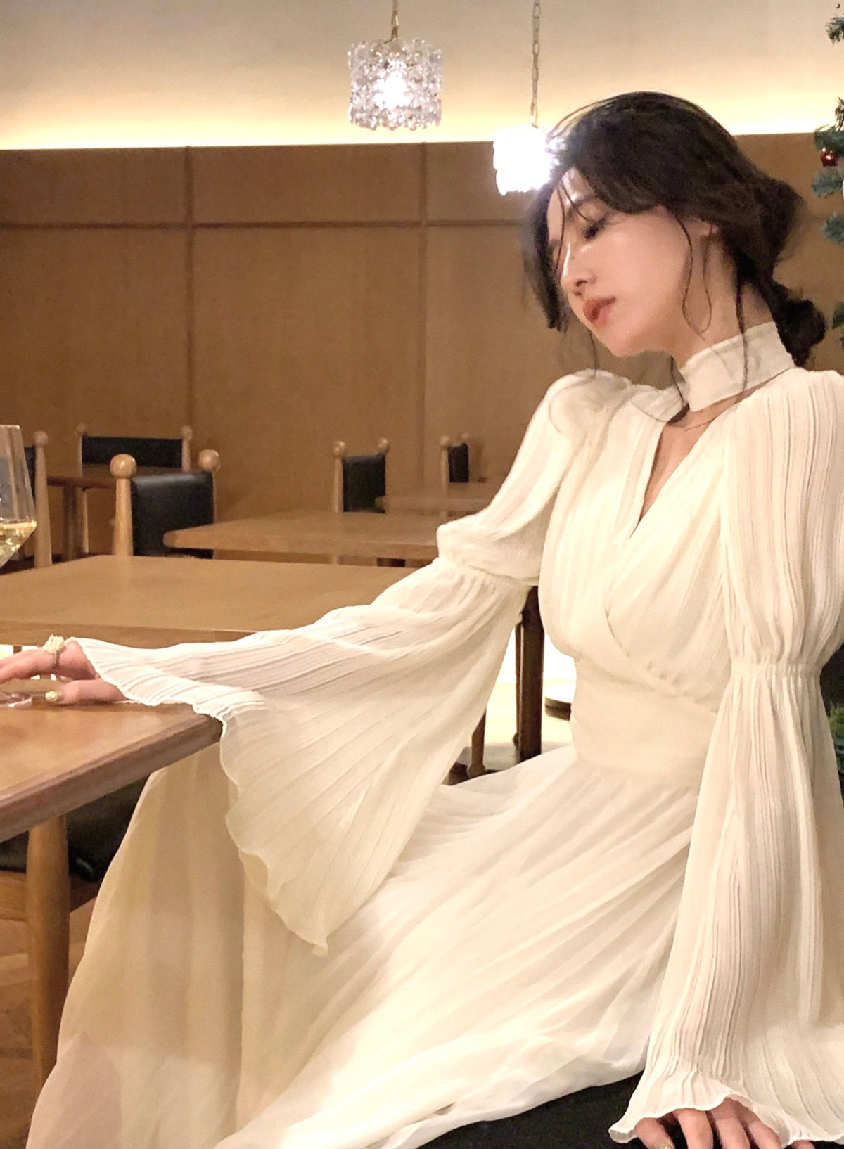 【dress】ベルスリーブプリーツワンピース　N3250