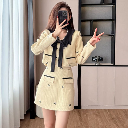 【set】リボン付きジャケット×ミニスカートセット Q7006