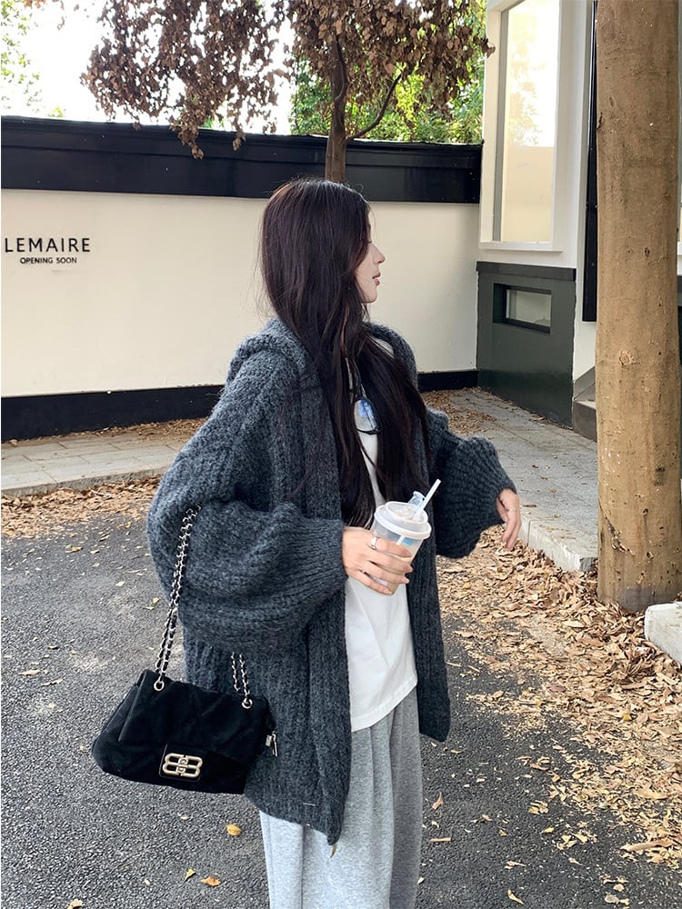 【outer】フード付きニットカーデ　M27495