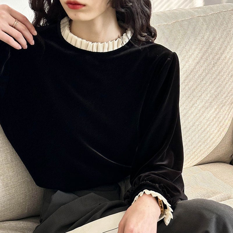 【tops】フェイクレイヤードベルベットトップス Q6964