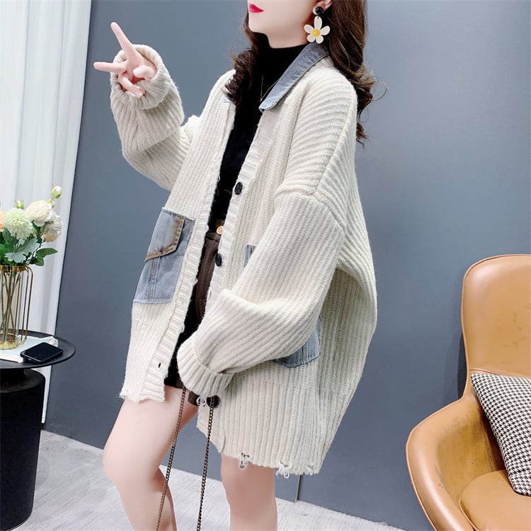 【outer】デニム切り替えニットカーデ　M26953