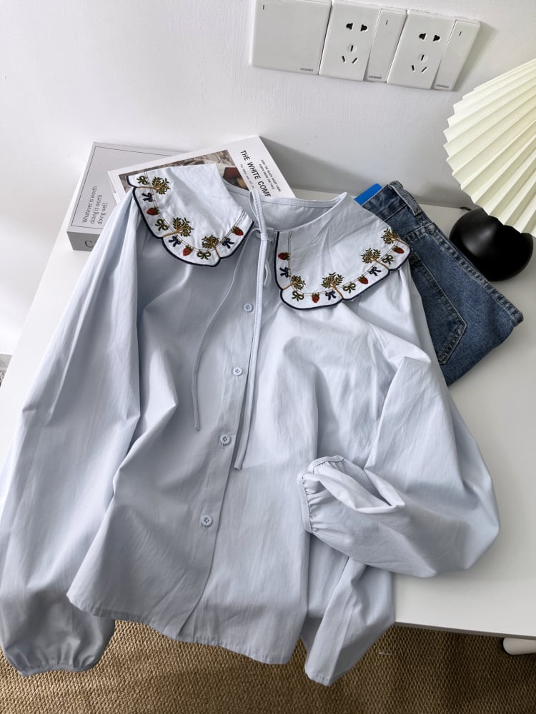 【tops】刺繍シャツブラウス　M29907