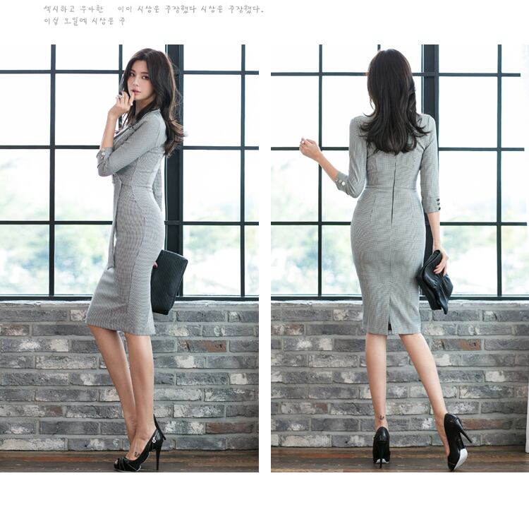 【dress】気質満点OL通勤Vネック体型カバーファッションスリットワンピース G3733