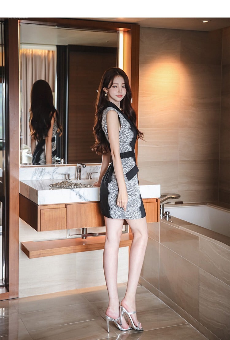 【dress】ノースリーブレース切り替えスーツワンピース G20869