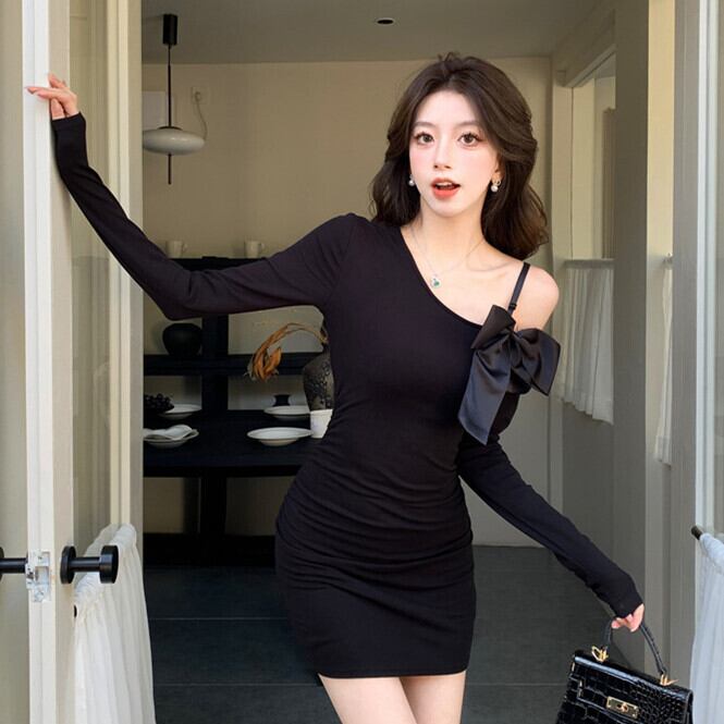 【dress】オフショルダーリボン付きワンピース　M29344