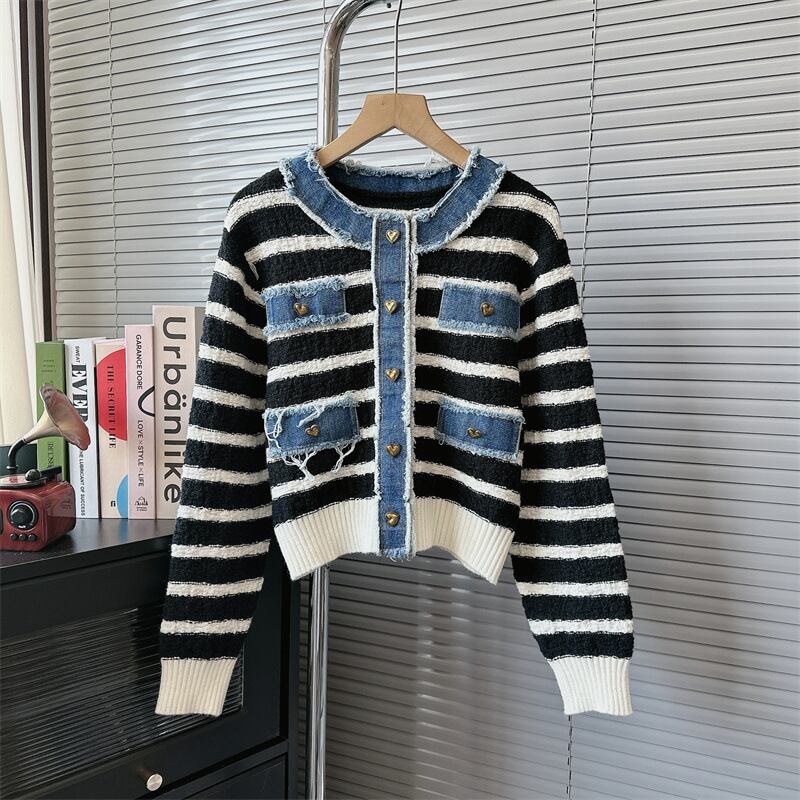 【outer】ボーダー柄ニットカーデ　M18215