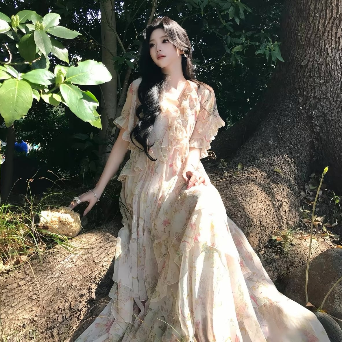 【dress】フリルプリントロングワンピース  N3575