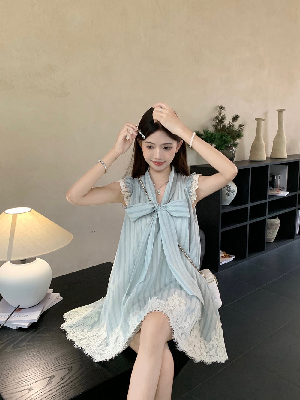 【dress】レースリボン付きワンピース　M25059