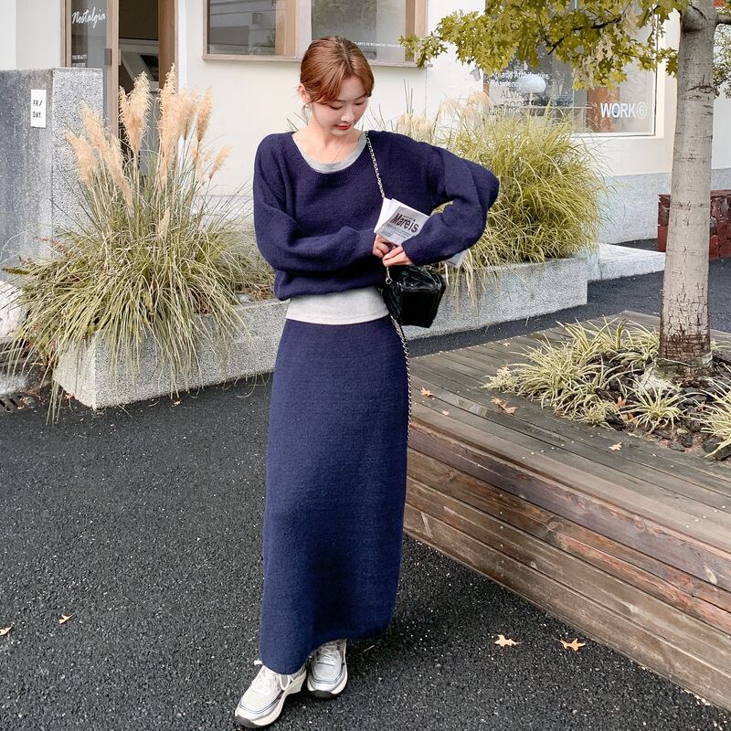 【set】キャミ×ニットトップス×ロングスカート3点セット Q6974