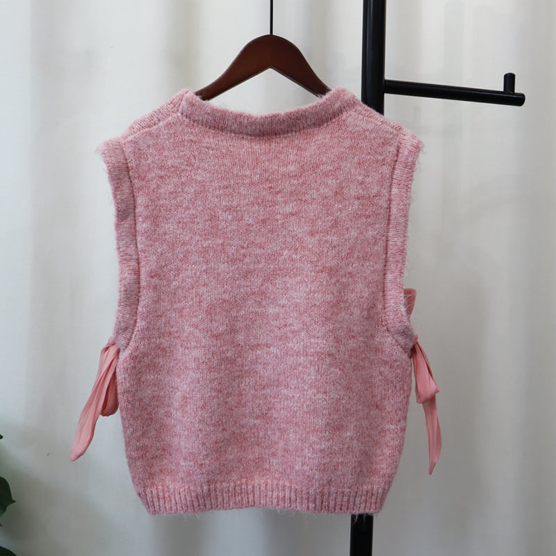 【tops】リボン付きニットベスト　M26019